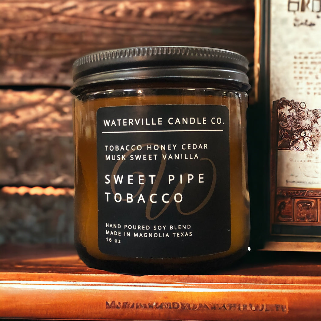 Sweet Pipe Tobacco 16 oz Amber Jar Candle