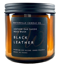 Load image into Gallery viewer, Black Leather 16oz Amber Jar Candle
