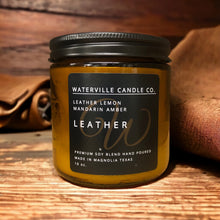 Load image into Gallery viewer, Leather 16oz Amber Jar Candle
