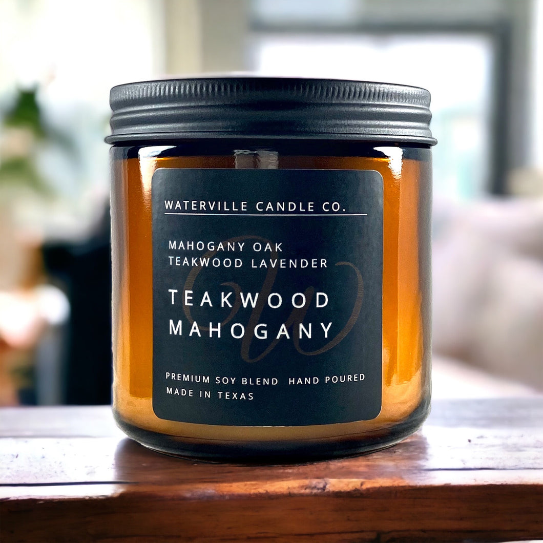 Teakwood & Mahogany 9oz Amber Jar Candle