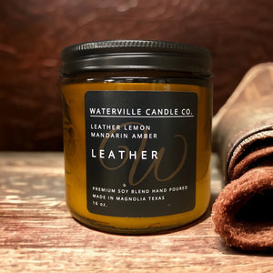 Leather 16oz Amber Jar Candle
